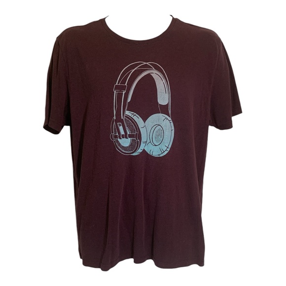 Old Navy Mens Soft Washed Crew Neck Tshirt Purple Headphones Size Large Preowned - Picture 1 of 7